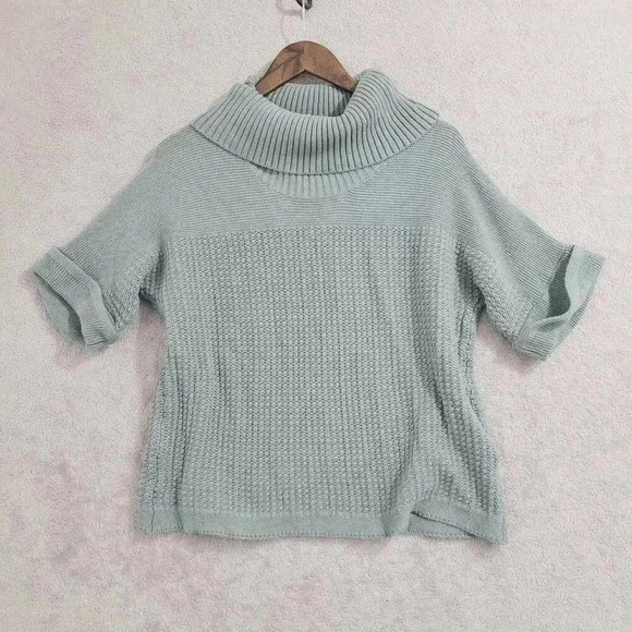 Coldwater Creek Womens Knit Sweater L Mint Green Short Sleeve Cowl neck  4PT - Picture 1 of 6